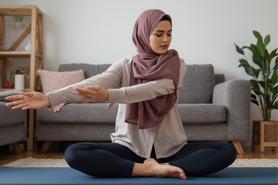 Self-Care ala Ibu, Tetap Sehat di Akhir Bulan Olahraga di rumah (Foto: Tutur/ AI)