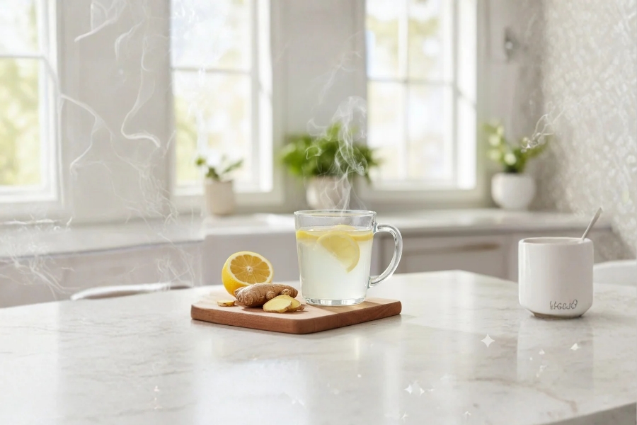 5 Minuman Penyemangat Senin Bye-bye Loyo Minuman hangat lemon (Foto: Tutur/ AI)