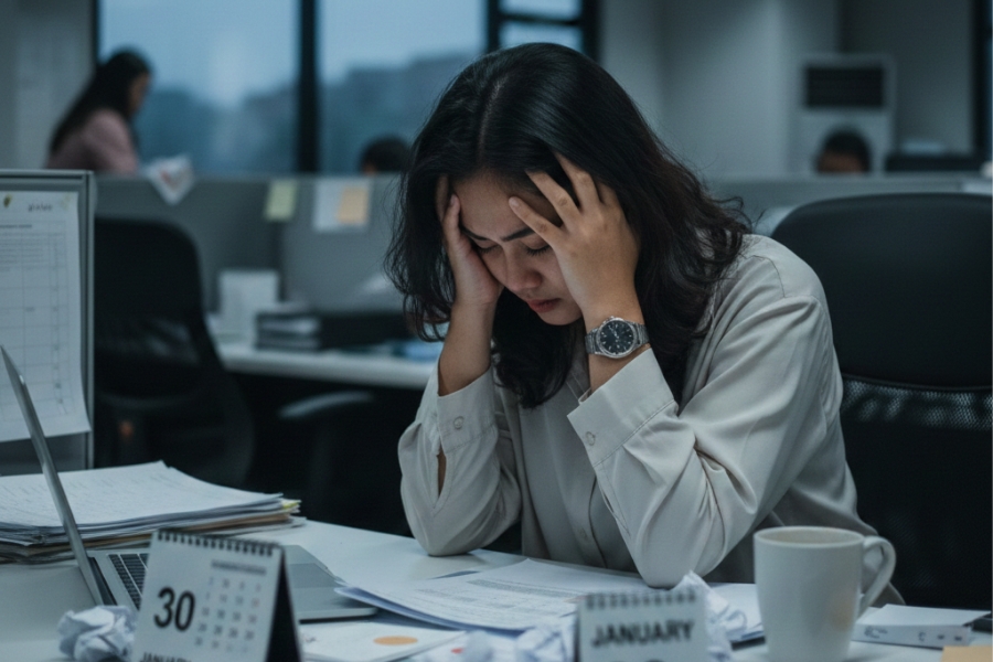 Perempuan di Akhir Bulan: Saat Stres Finansial Bertemu Siklus Hormonal Wanita stres akhir bulan (Foto:Tutur/AI)