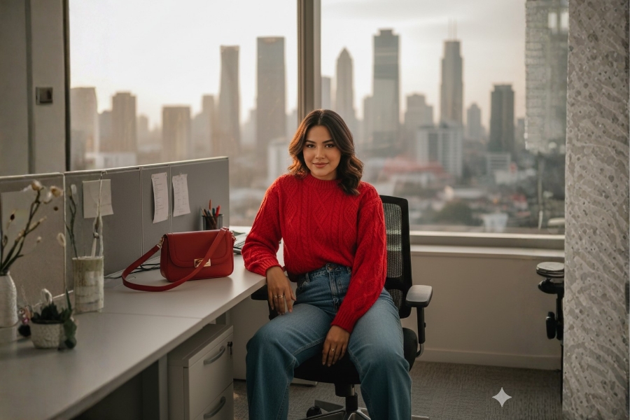 Classic red denim pilihan di bulan Februari (Foto: Tutur/AI)