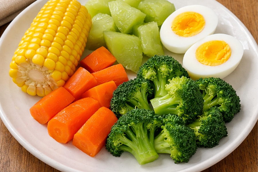 Tips Kulit Glowing dari Makanan Versi Menkes Budi Sadikin Makanan sehat di piring untuk kulit sehat (Foto: Tutur/AI)