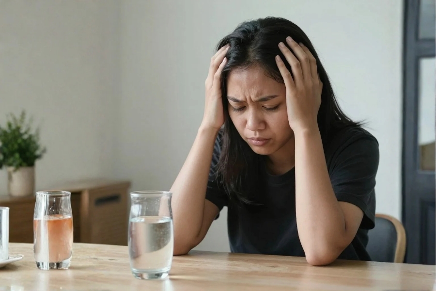 Kenali Jenis Sakit Kepala pada Perempuan Perempuan sakit kepala (Foto:Tutur/AI)
