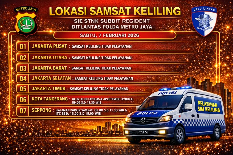Informasi Samsat Keliling Polda Metro Jaya Sabtu, 7 Februari 2026 ( Foto: Tutur/AI)