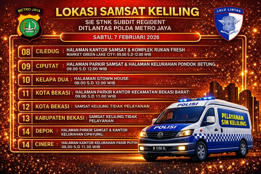 Informasi Samsat Keliling Polda Metro Jaya Sabtu, 7 Februari 2026 ( Foto: Tutur/AI)