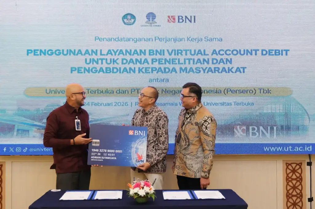 BNI dan Universitas Terbuka Perkuat Digitalisasi Dana Riset PT Bank Negara Indonesia (Persero) Tbk kolaborasi dengan Universitas Terbuka (UT) penggunaan BNI Virtual Account Debit untuk dana riset dalam kerangka Campus Financial Ecosystem penandatanganan perjanjian dilakukan di Jakarta, Selasa (24/2/2026).
