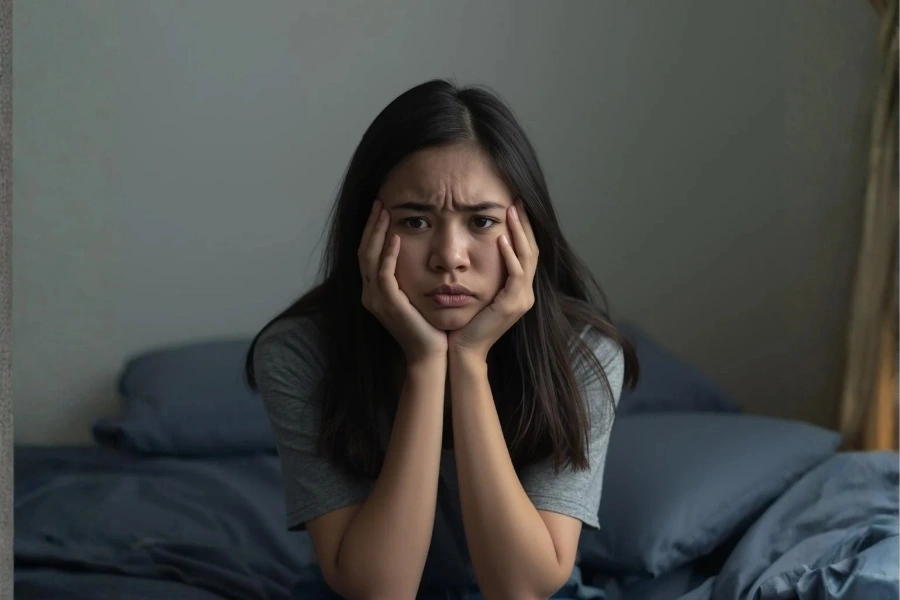 5 Cara Sederhana Biar Nggak Overthinking di Malam Hari Perempuan overthinking (Foto: Tutur/ Ilustrasi AI)