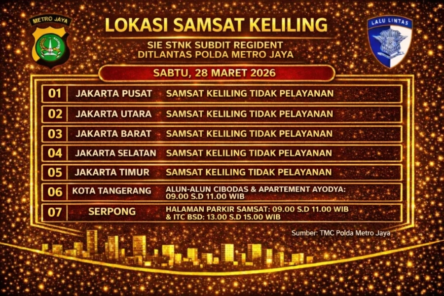 Informasi Samsat Keliling Polda Metro Jaya Sabtu, 28 Maret 2026 ( Foto: Tutur/Ilustrasi AI)