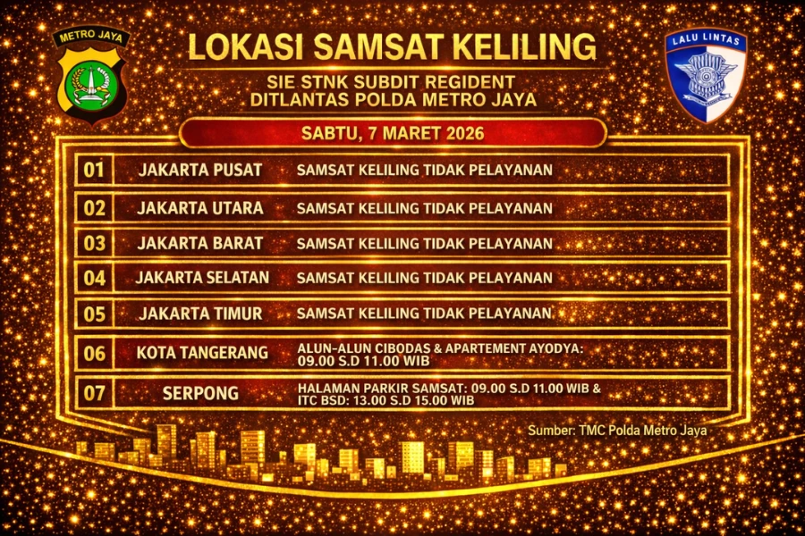 Informasi Samsat Keliling Polda Metro Jaya Sabtu, 7 Maret 2026 ( Foto: Tutur/Ilustrasi AI)
