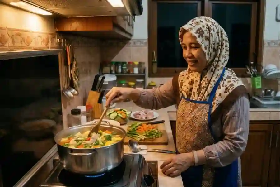 Menu Sahur 15 Menit Siap Saji dan Bergizi di Tengah Bulan Ramadan Ibu memasak menu sahur sederhana dan bergizi (Foto: Tutur/ Ilustrasi AI)