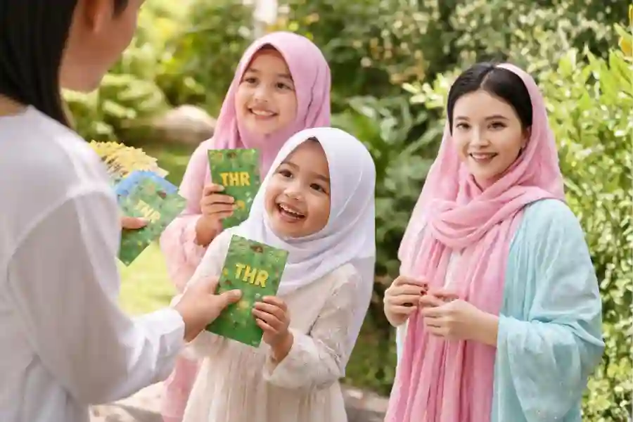 THR Anak Jangan Langsung Habis, Ini Cara Mengelolanya Membagikan THR ke keponakan saat mudik (Foto: Tutur/ Ilustrasi AI)