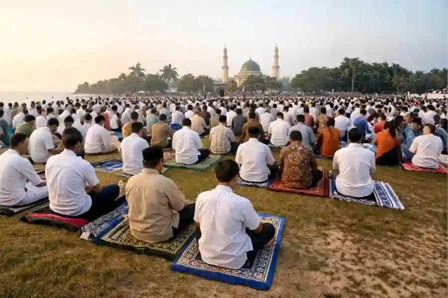 Lima Cara Sederhana Bikin Salat Id Lebih Ramah Lingkungan Salat Id berkelanjutan minim sampah (Foto: Tutur/Ilustrasi AI)