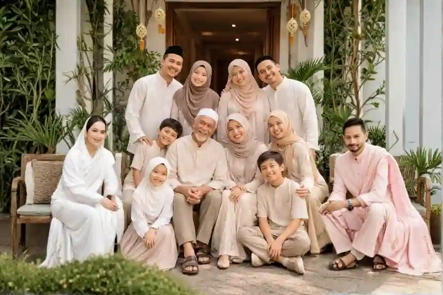 8 Ide Pose Foto Keluarga Saat Hari Raya, Hangat dan Estetik Pose foto keluarga di Idulfitri (Foto: Tutur/Ilustrasi AI)