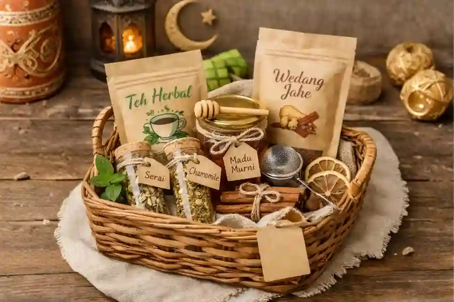 7 Ide Hampers Lebaran Hemat tapi Tetap Berkelanjutan Hampers berkelanjutan untuk Idulfitri (Foto: Tutur/Ilustrasi AI)