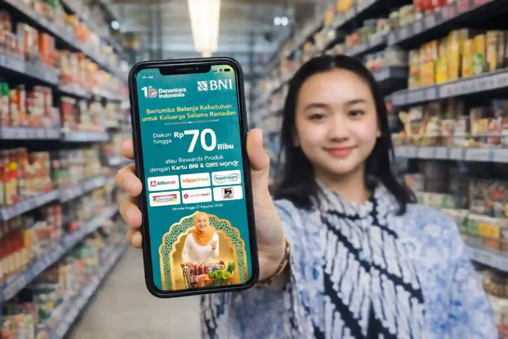 BNI Tawarkan Diskon Belanja Ramadan hingga Rp70 Ribu di Ritel Modern BNI menghadirkan program promo “Ramadan Berlomba Kebaikan Bersama BNI” dengan diskon hingga Rp70.000 bagi nasabah (Foto: Tutur/BNI)