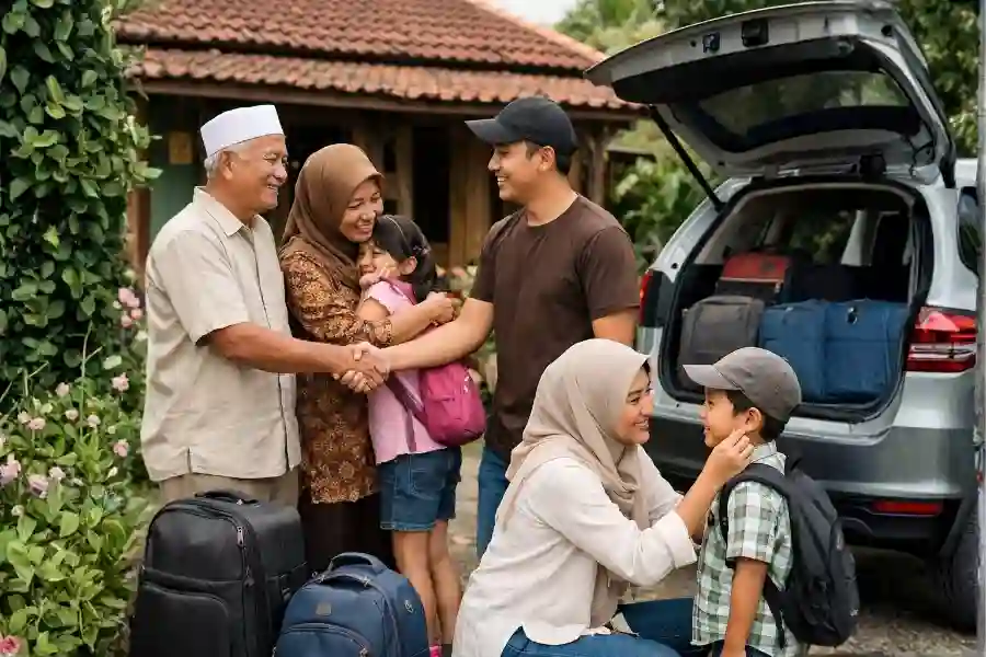Tanpa Sadar, Kita Bisa Jadi Penyebab Post Eid Blues pada Orang Tua Arus balik lebaran, keluarga meninggalkan kakek nenek (Foto: Tutur/Ilustrasi AI)