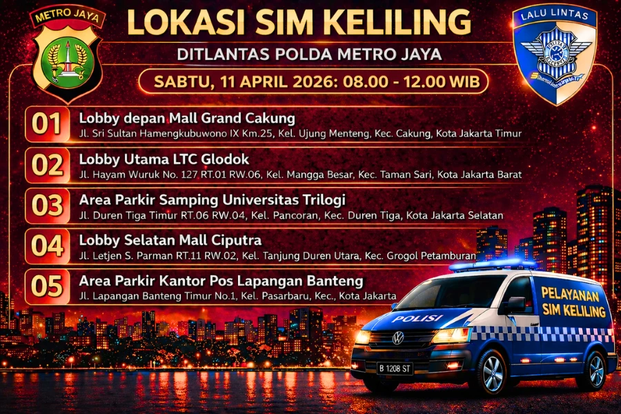 Lokasi Layanan SIM Keliling Akhir Pekan 11 April 2026