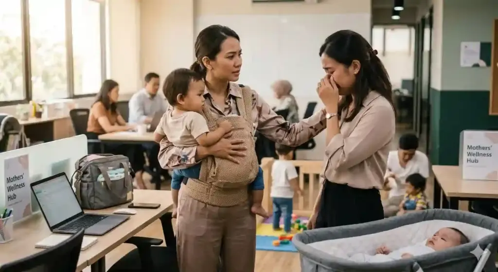 5 Cara Berempati pada Orang Tua yang Menitipkan Anak di Daycare Empati ibu pekerja (Foto: Tutur/ Ilustrasi AI)