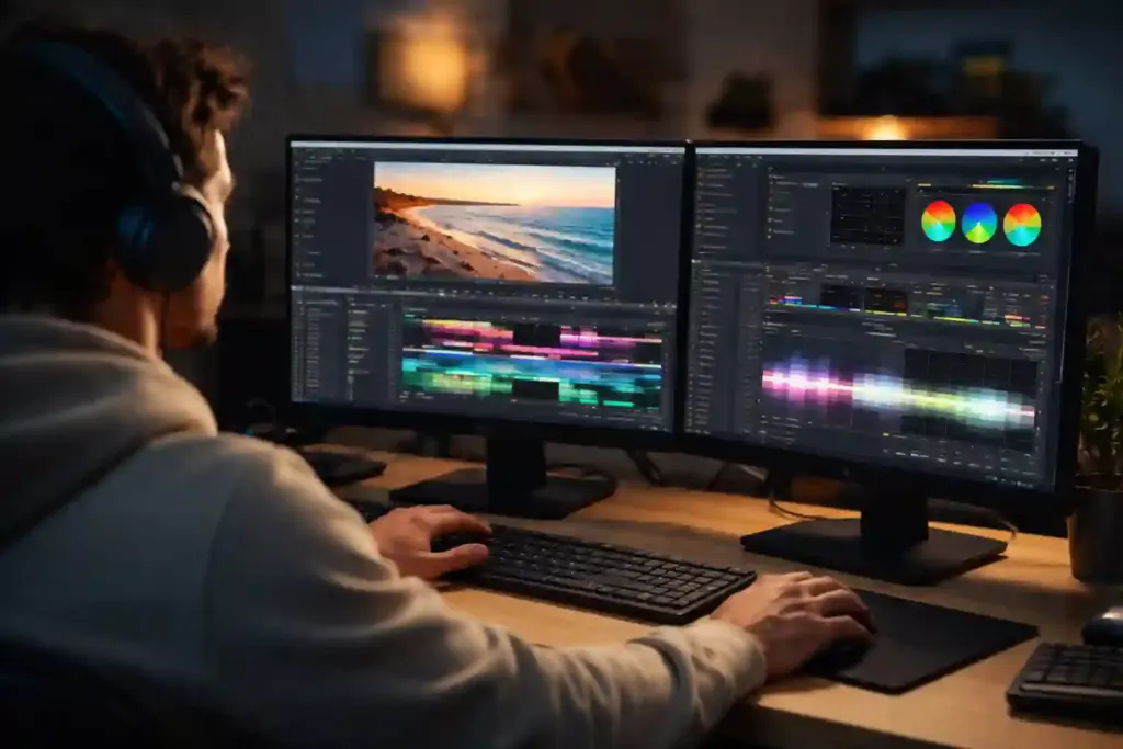 Mengenal Proses Kreatif di Balik Video Editing: Lebih dari Sekadar Potong dan Tempel Video editor (Foto: Tutur/Ilustrasi AI)