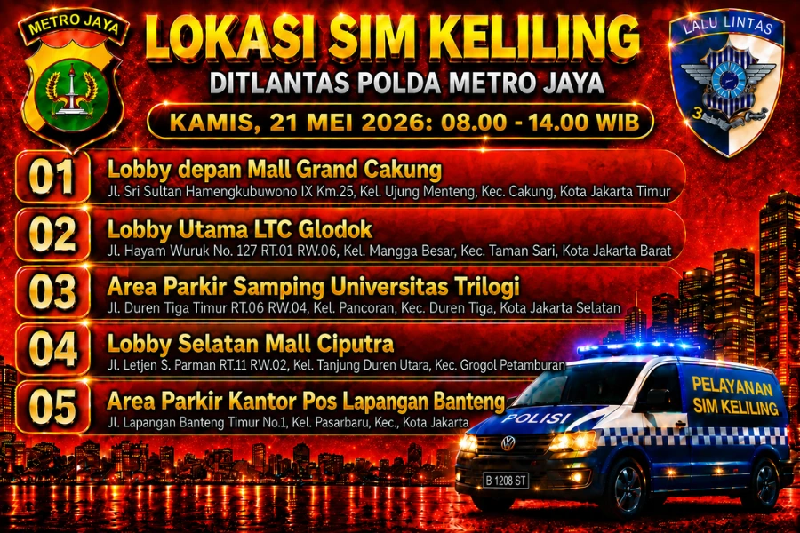 Lokasi Layanan SIM Keliling 21 Mei 2026