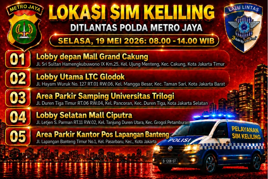 Lokasi Layanan SIM Keliling 19 Mei 2026