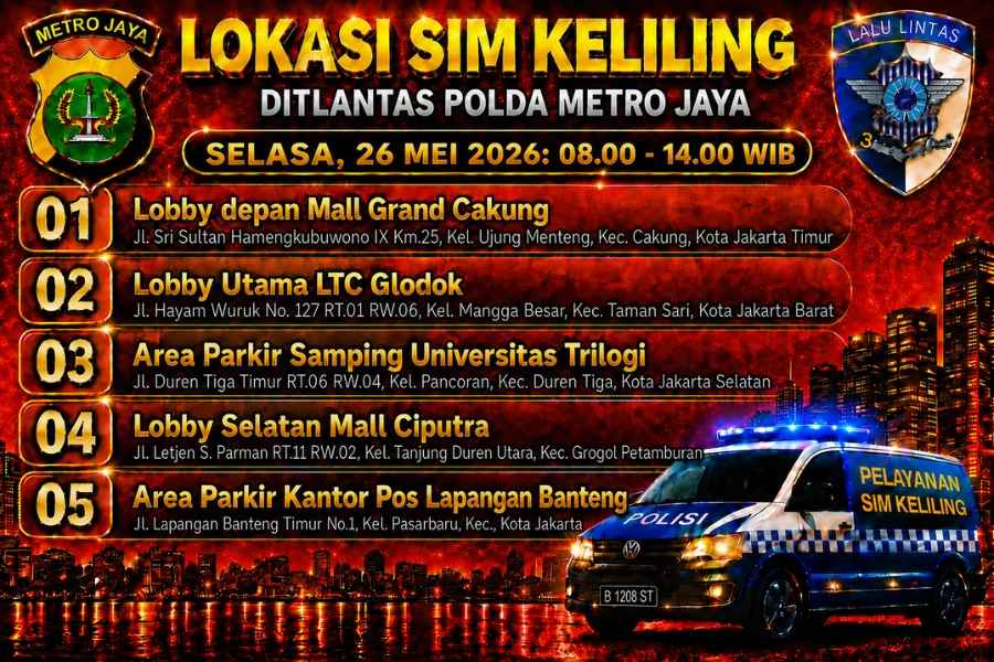 Lokasi Layanan SIM Keliling 26 Mei 2026