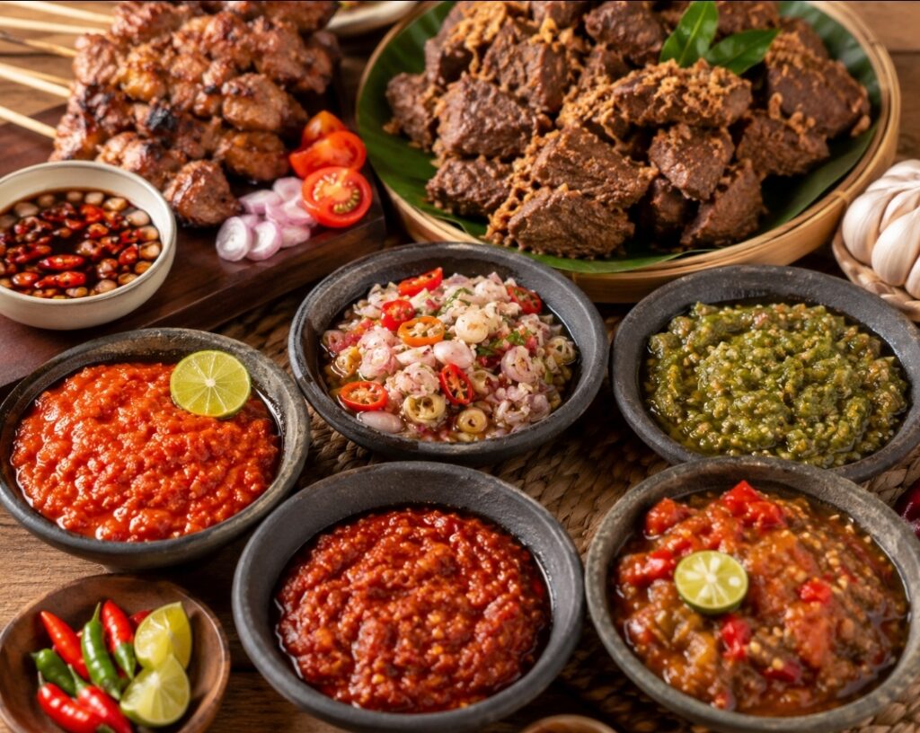 5 Resep Sambal yang Cocok untuk Olahan Daging Kurban Aneka sambal untuk pendamping hidangan Iduladha (Foto: Tutur/ Ilustrasi AI)