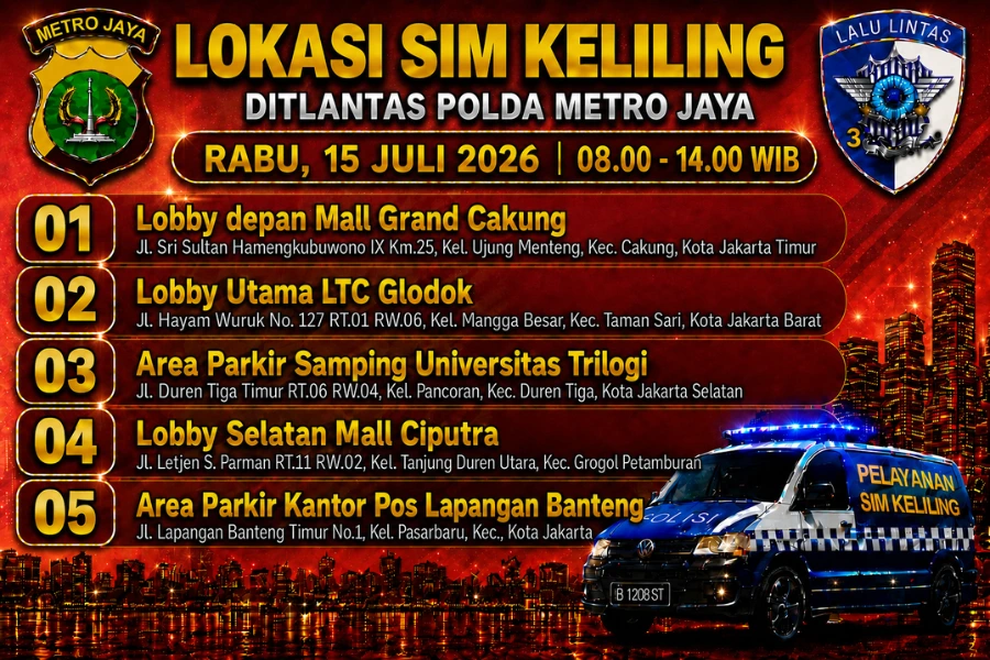 Jangan Terlambat! Cek Lokasi SIM Keliling Jakarta 15 Juli 2026