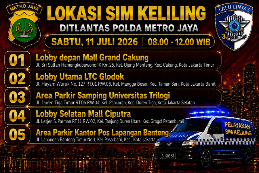Catat! Layanan SIM Keliling Jakarta Akhir Pekan 10 Juli 2026 Tersedia di Lima Titik