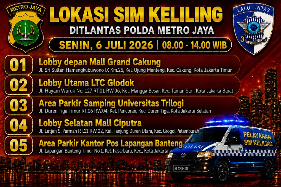 Catat! Lokasi Layanan SIM Keliling 6 Juli 2026