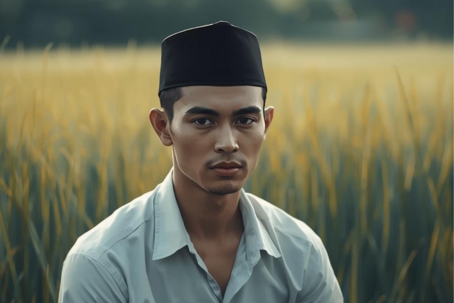 Laki-laki dengan peci hitam (Foto: Tutur/AI)