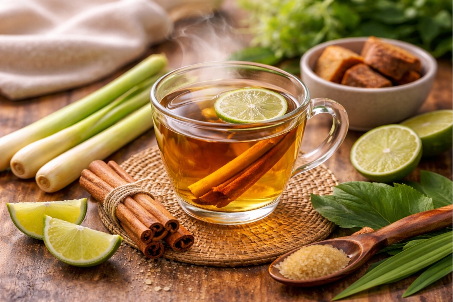 Minuman herbal sereh kayu manis untuk kebugaran (Foto: Tutur/ AI)