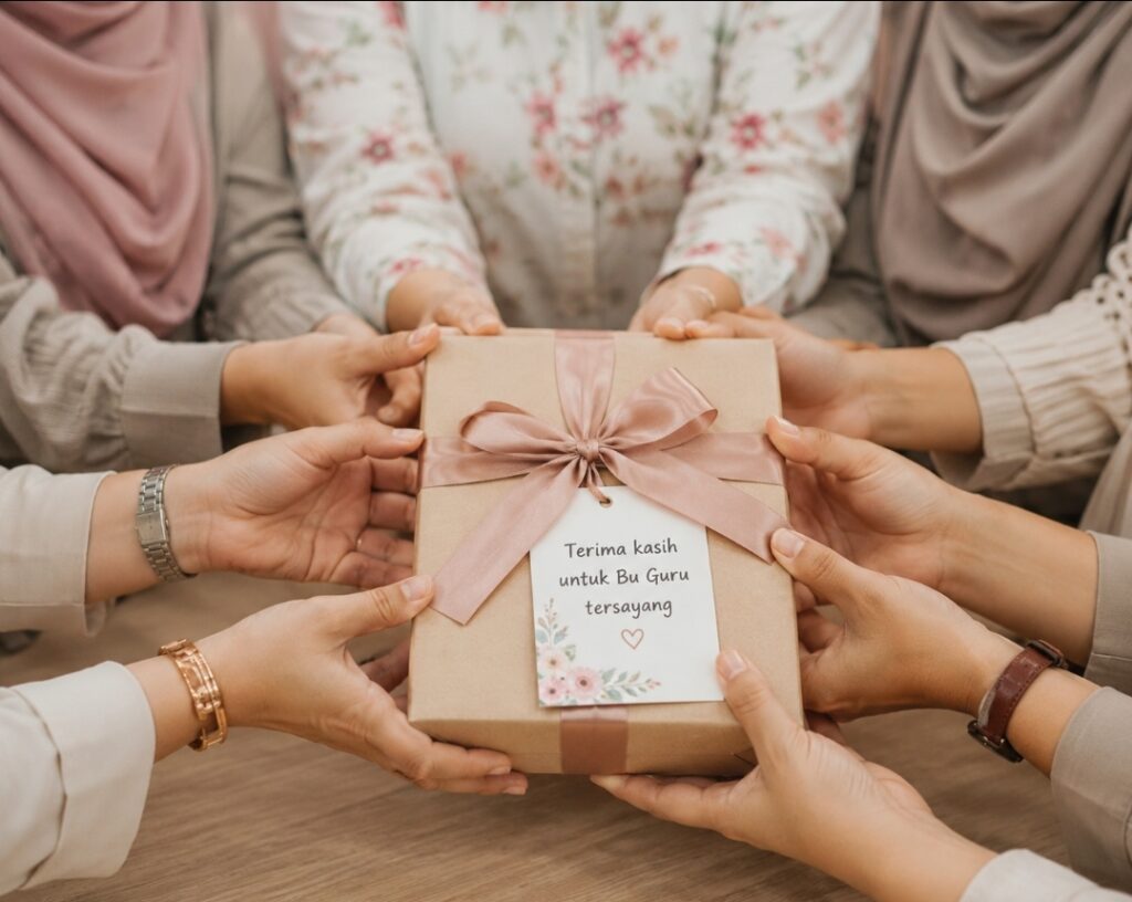 Hadiah untuk guru (Foto: Tutur/ Ilustrasi AI)